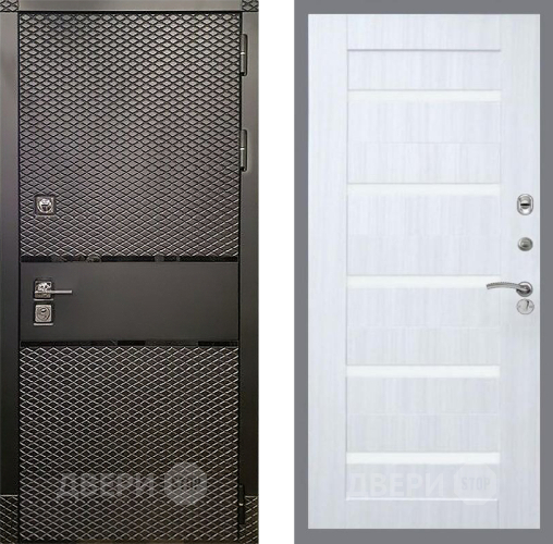 Входная металлическая Дверь Рекс (REX) 15 Черный Кварц СБ-14 стекло белое Сандал белый в Троицк