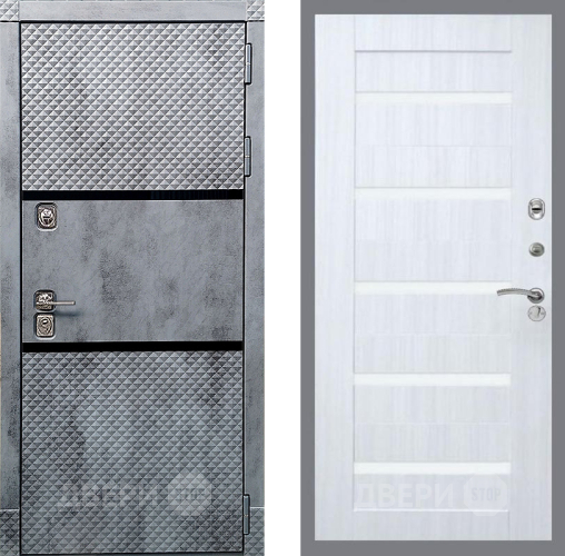Входная металлическая Дверь Рекс (REX) 15 Бетон Темный СБ-14 стекло белое Сандал белый в Троицк