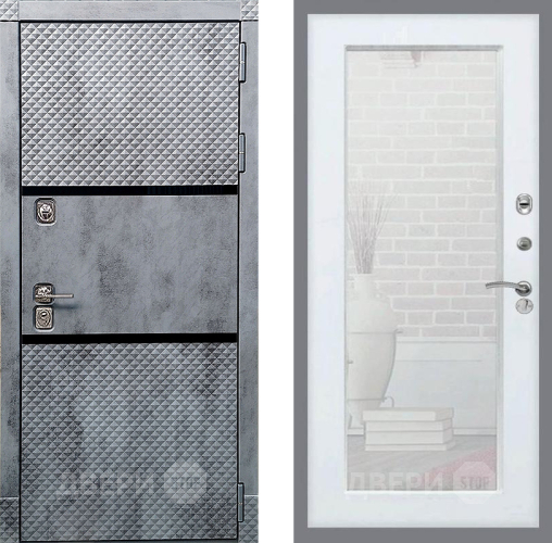 Входная металлическая Дверь Рекс (REX) 15 Бетон Темный Зеркало Пастораль Белый ясень в Троицк