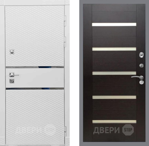 Входная металлическая Дверь Рекс (REX) 15 Силк Сноу СБ-14 стекло белое венге поперечный в Троицк