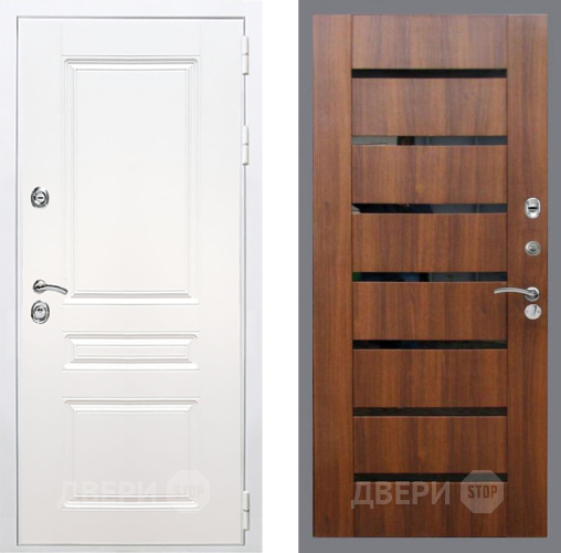 Входная металлическая Дверь Рекс (REX) Премиум-н Силк Сноу СБ-14 стекло черное Орех бренди в Троицк