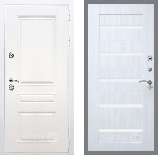 Входная металлическая Дверь Рекс (REX) Премиум-н Силк Сноу СБ-14 стекло белое Сандал белый в Троицк