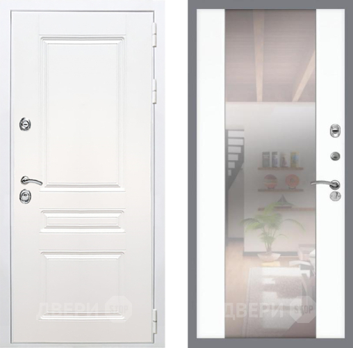 Входная металлическая Дверь Рекс (REX) Премиум-н Силк Сноу СБ-16 Зеркало Силк Сноу в Троицк