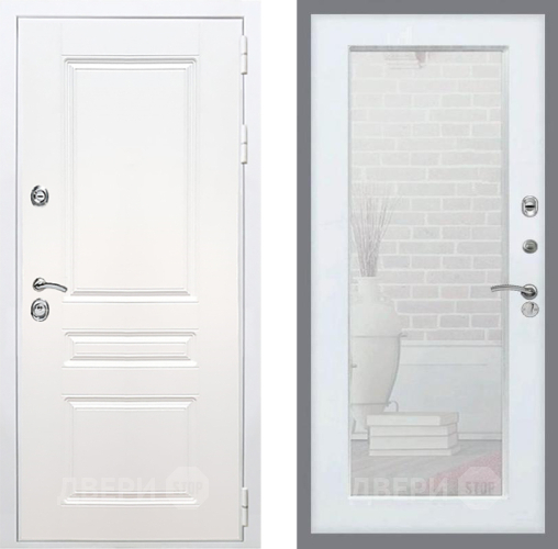 Входная металлическая Дверь Рекс (REX) Премиум-н Силк Сноу Зеркало Пастораль Белый ясень в Троицк