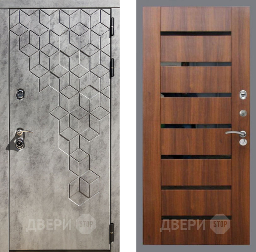 Входная металлическая Дверь Рекс (REX) 23 СБ-14 стекло черное Орех бренди в Троицк